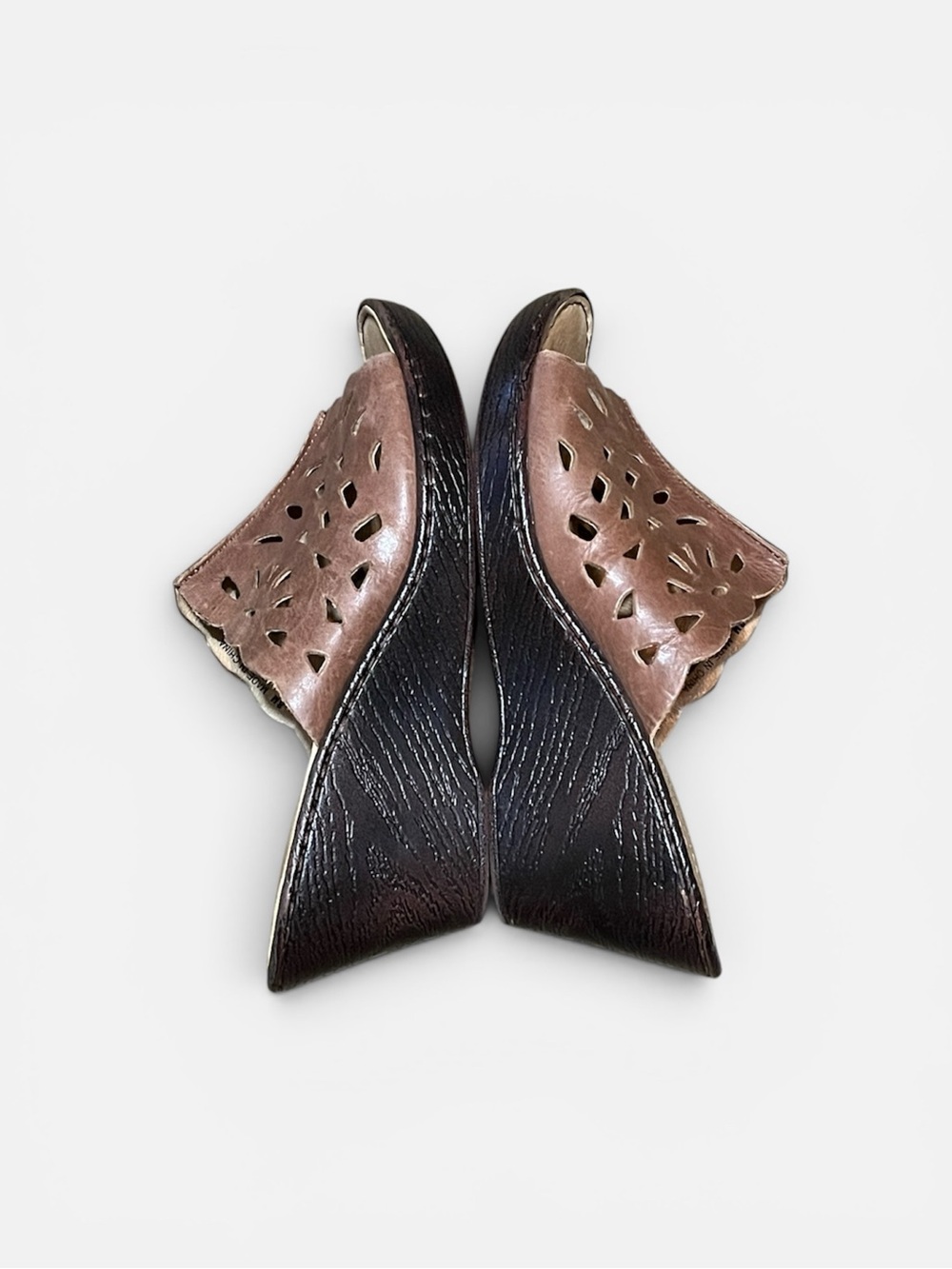 Børn Leather Laser Cut Wedge Slide Sandals Boho Comfort Size 8 - Picture 5 of 9
